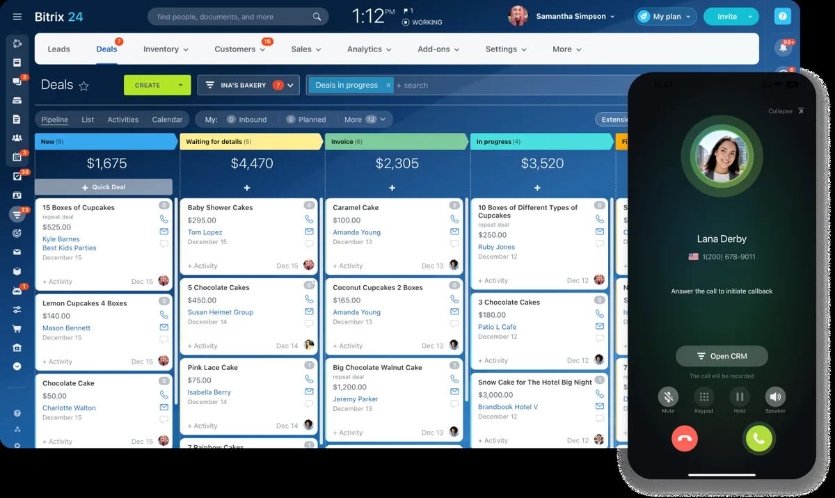 Captura del CRM Bitrix24, líder de la comparativa